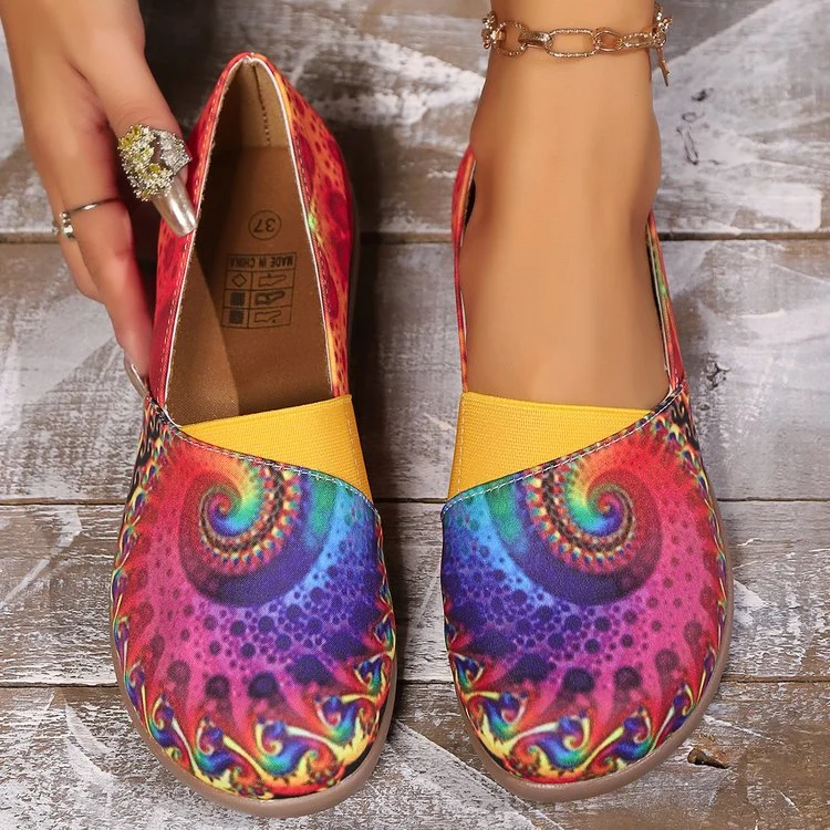 Damen Bequeme Slip-on Ballerinas mit buntem Druckdesign und elastischem Abschluss Nord Taschen