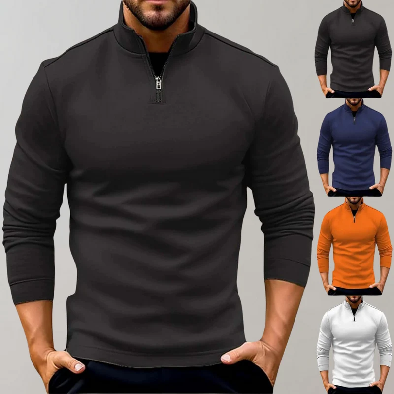 Bequemer Herren-Reißverschluss-Pullover mit niedrigem Kragen