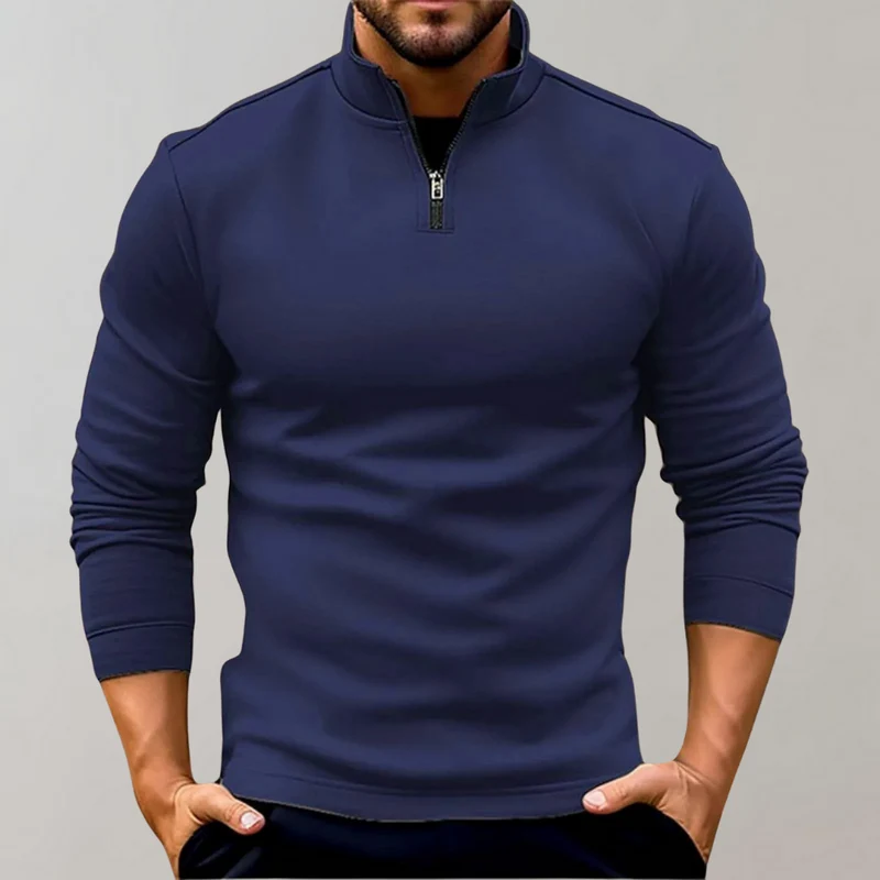 Bequemer Herren-Reißverschluss-Pullover mit niedrigem Kragen