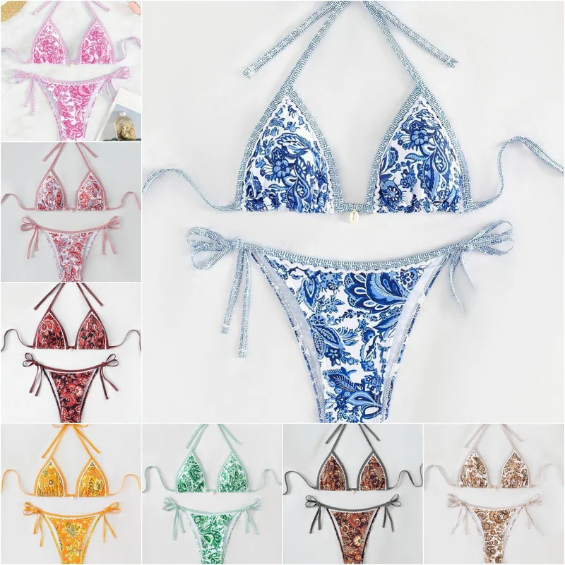 Damen Triangel-Bikini mit stilvollen Goldakzenten