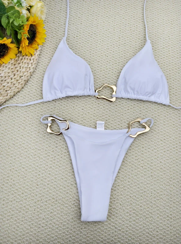 Damen Triangel-Bikini mit stilvollen Goldakzenten