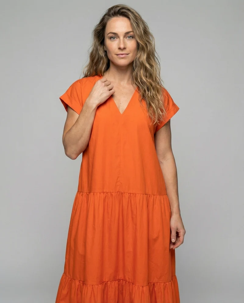 Damen lässiges Stufen-Maxikleid im Kaftan-Stil