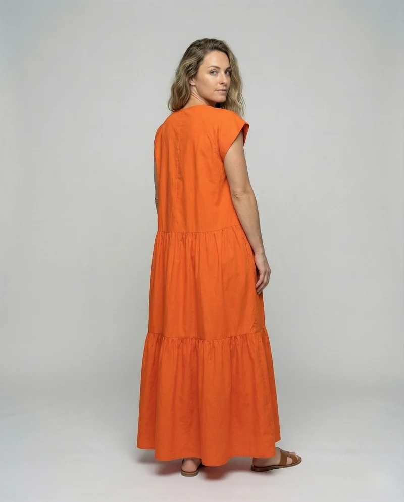 Damen lässiges Stufen-Maxikleid im Kaftan-Stil