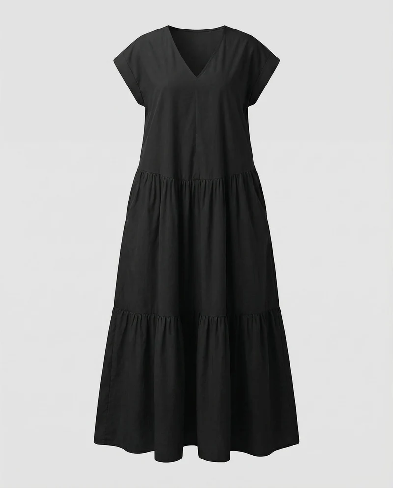 Damen lässiges Stufen-Maxikleid im Kaftan-Stil