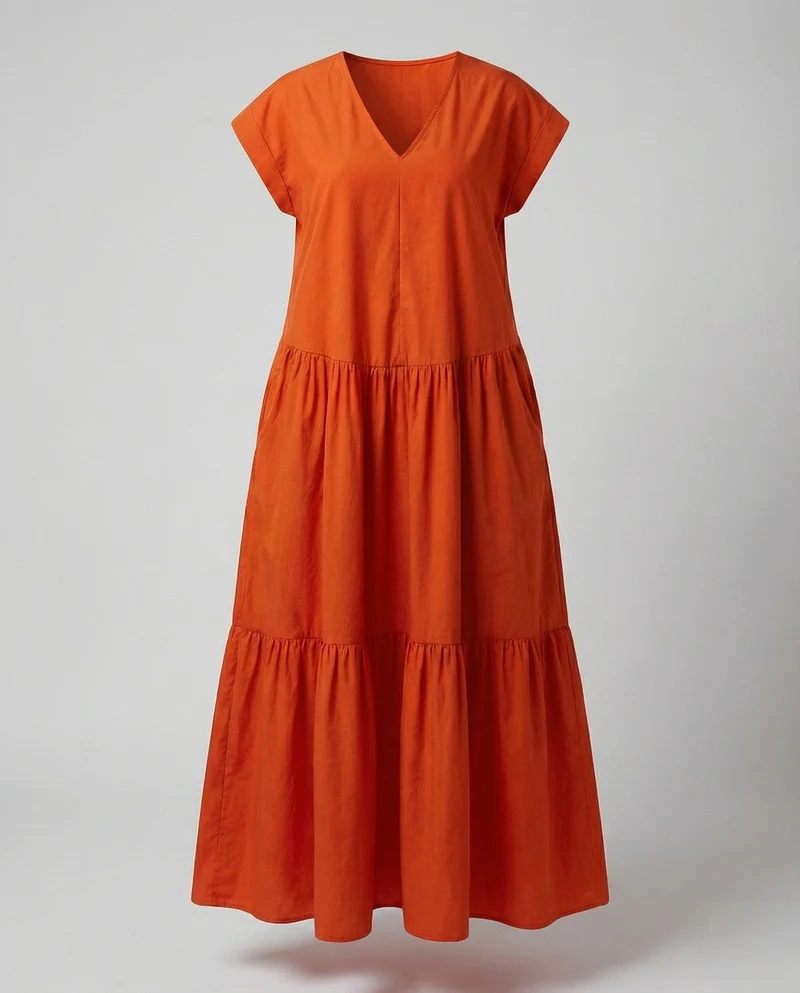 Damen lässiges Stufen-Maxikleid im Kaftan-Stil