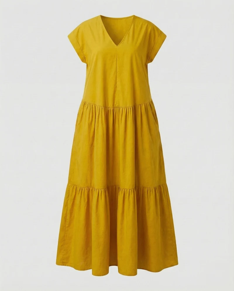 Damen lässiges Stufen-Maxikleid im Kaftan-Stil