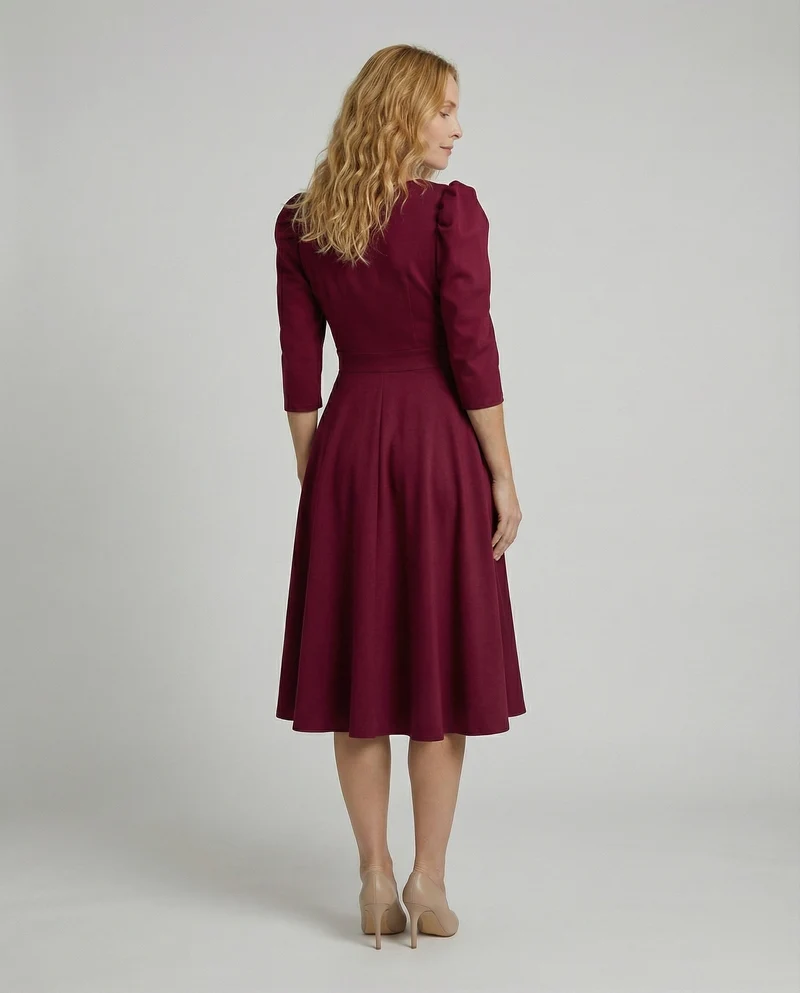 Damen Klassische Puffärmel Wickelkleid