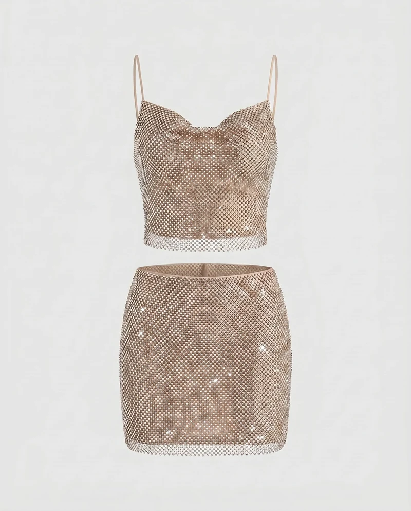 Damen Funkelndes Minikleid mit glänzenden Strasssteinen und Spaghettiträgern Nord Taschen