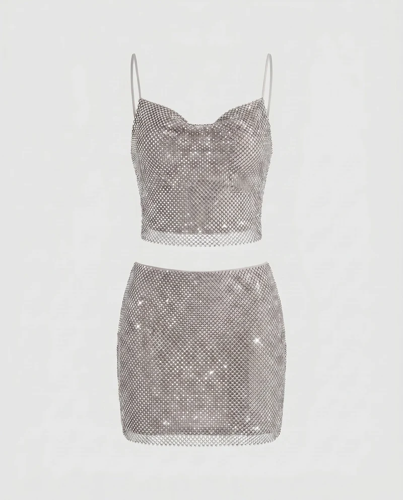 Damen Funkelndes Minikleid mit glänzenden Strasssteinen und Spaghettiträgern Nord Taschen