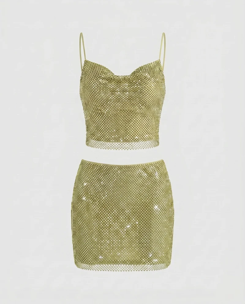 Damen Funkelndes Minikleid mit glänzenden Strasssteinen und Spaghettiträgern Nord Taschen