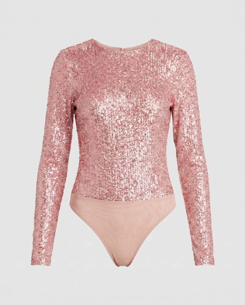 Damen Glitzerndes Langarm-Body