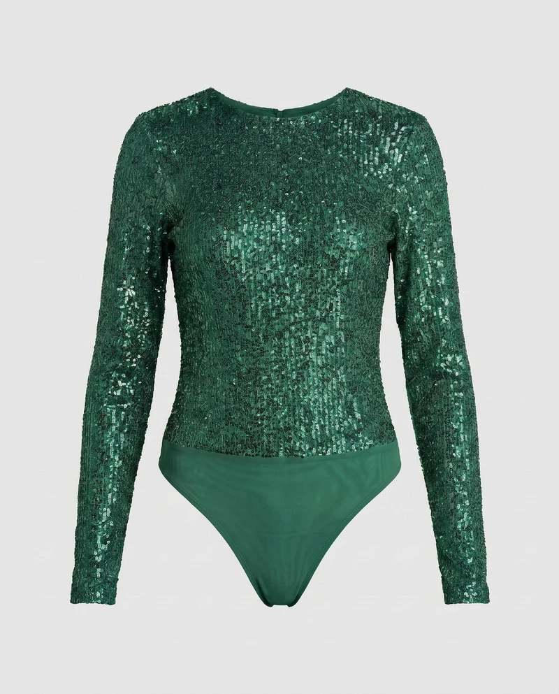 Damen Glitzerndes Langarm-Body