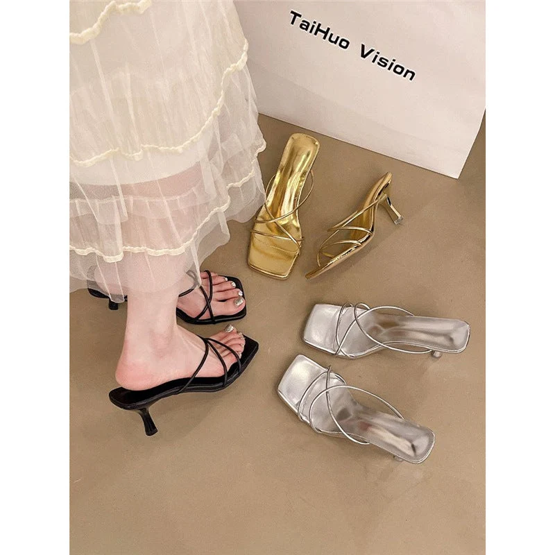 Damen elegante High Heel Sandalen mit schickem Riemendesign