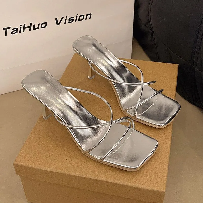 Damen elegante High Heel Sandalen mit schickem Riemendesign