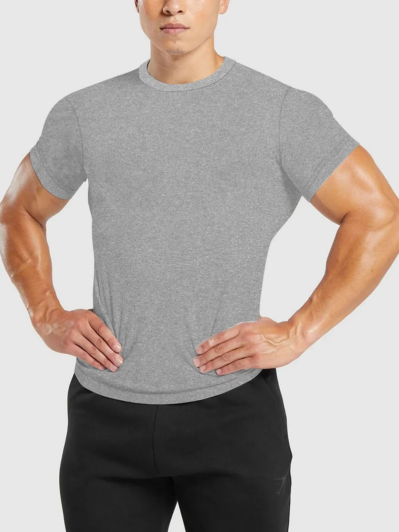 Herren nan tailliertes Rundhals-Leistungsshirt mit elastischem Seitenkeil und flachen Nähten