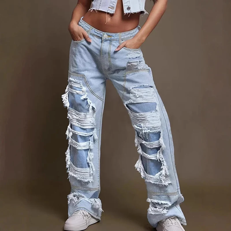 Damen Vintage Destroyed Jeans im lässigen Schnitt