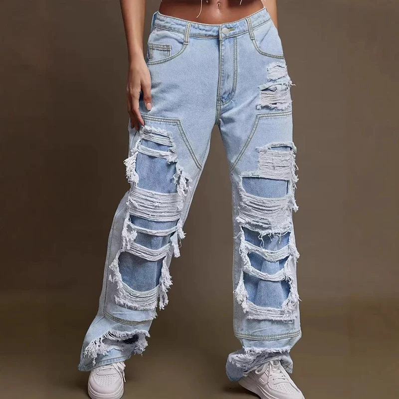 Damen Vintage Destroyed Jeans im lässigen Schnitt