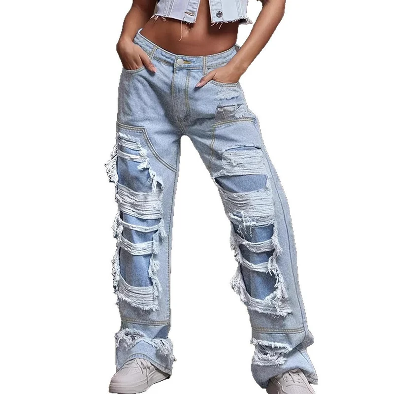 Damen Vintage Destroyed Jeans im lässigen Schnitt