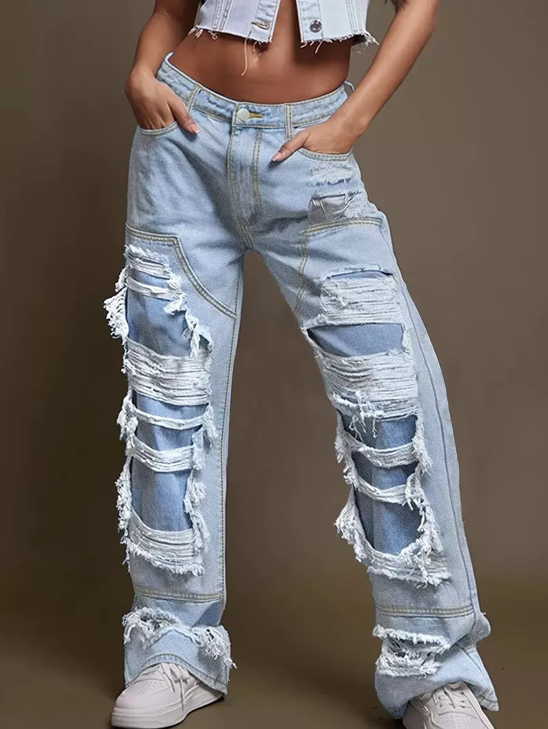 Damen Vintage Destroyed Jeans im lässigen Schnitt