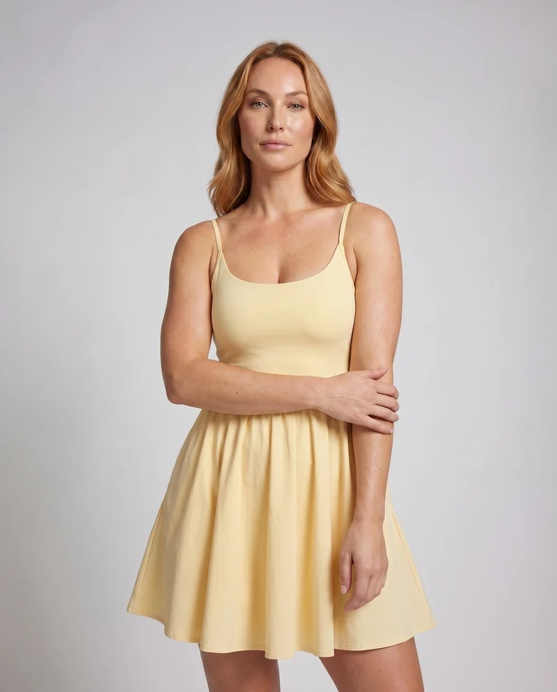 Damen luftiges A-Linien Kleid mit Spaghettiträgern und fließendem Rock