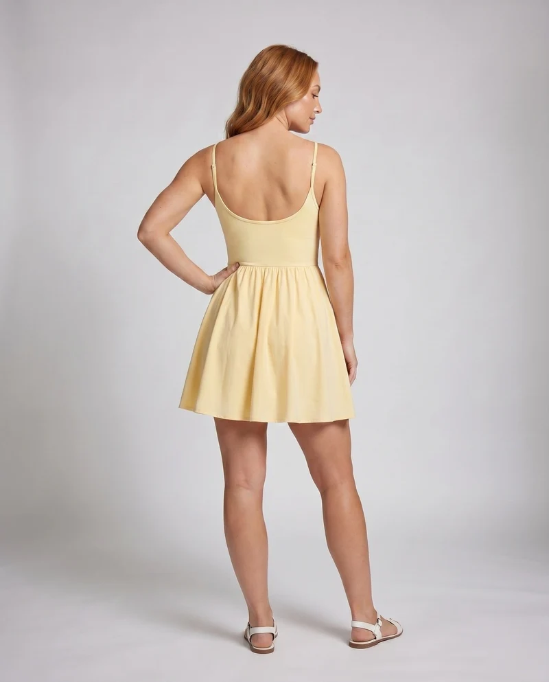 Damen luftiges A-Linien Kleid mit Spaghettiträgern und fließendem Rock