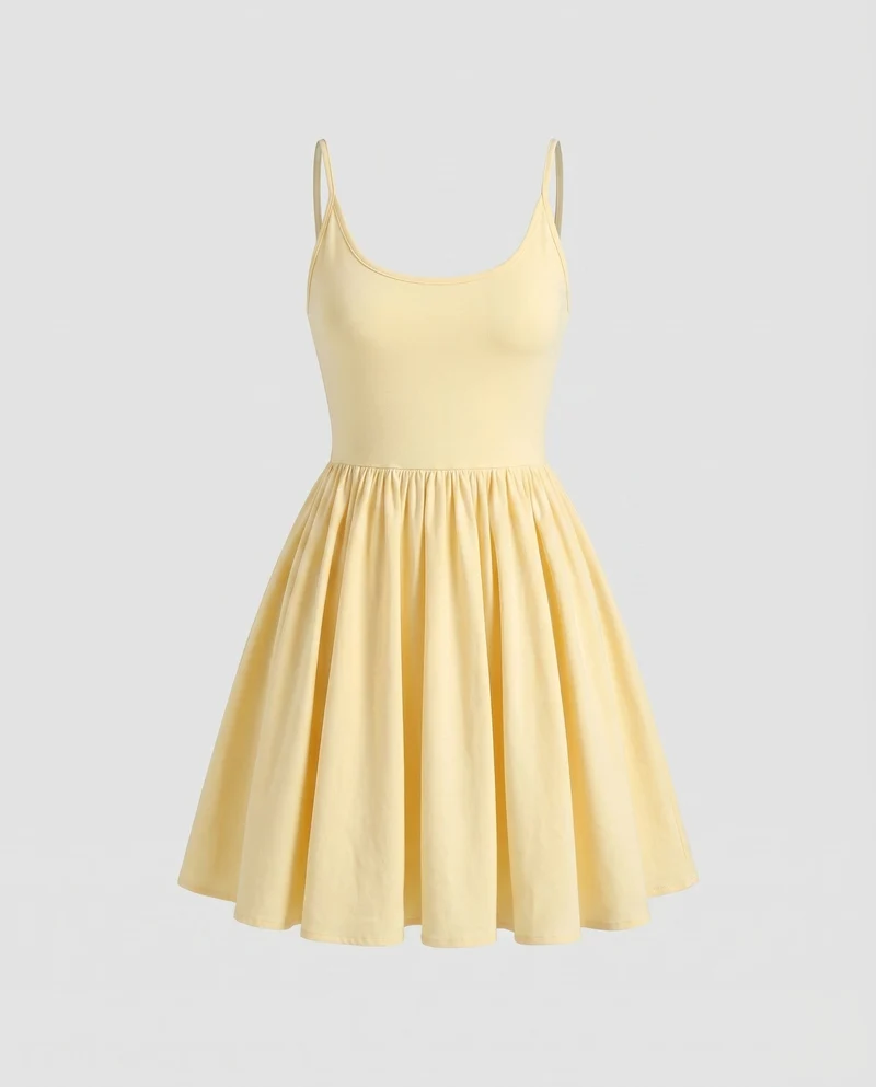 Damen luftiges A-Linien Kleid mit Spaghettiträgern und fließendem Rock