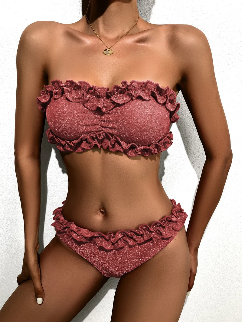 Damen Bandeau-Bikini mit glamourösem Rüschendesign Nord Taschen