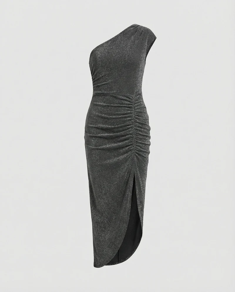 Damen Maxikleid Ein-Schulter mit Schlitz