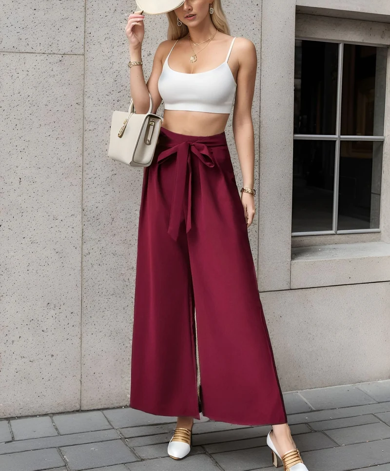 Damen Elegantes Cropped Top mit weitem Hosen-Set Nord Taschen