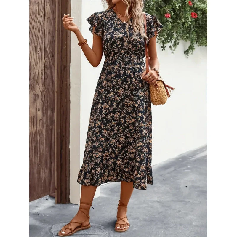 Damen Midikleid mit floralem Design Nord Taschen