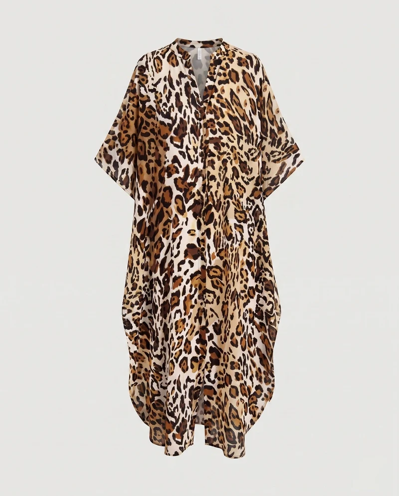 Damen luftiger Kaftan mit exotischem Tierdesign