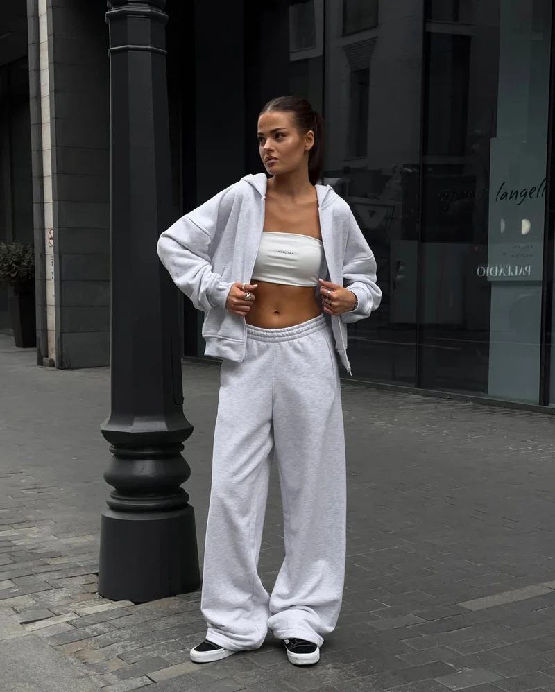 Damen lässiges Kapuzensweatshirt und weite Jogginghose-Set