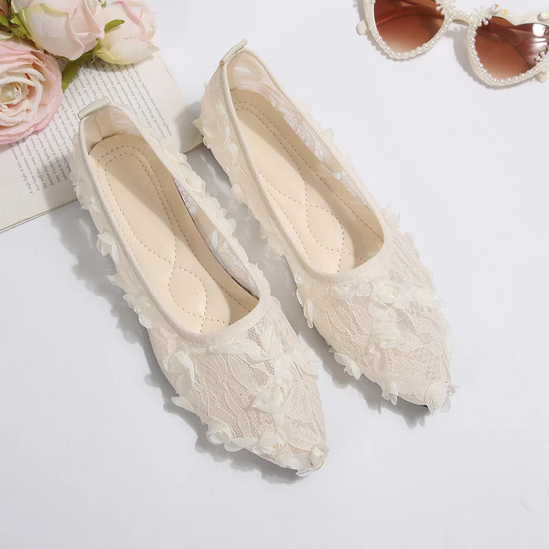 Damen elegante spitze Ballerinas mit floralen Stickereien und komfortablem Innenfutter Nord Taschen