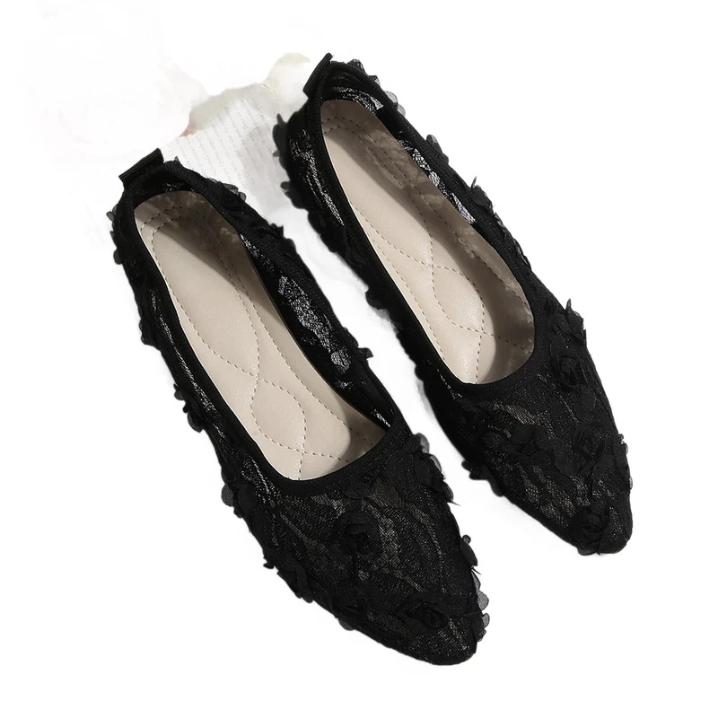 Damen elegante spitze Ballerinas mit floralen Stickereien und komfortablem Innenfutter Nord Taschen