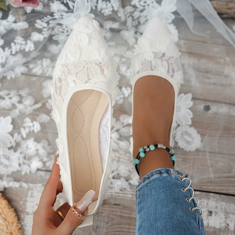 Damen elegante spitze Ballerinas mit floralen Stickereien und komfortablem Innenfutter Nord Taschen
