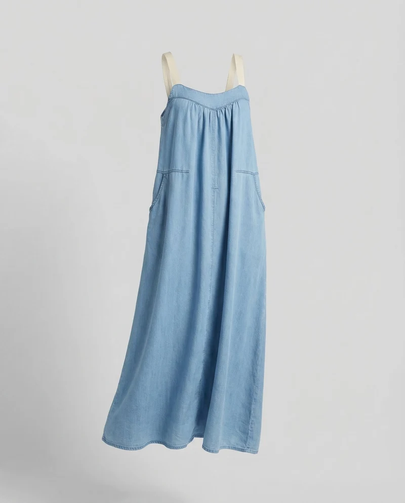 Damen Maxikleid Kontrastträger Eingrifftaschen
