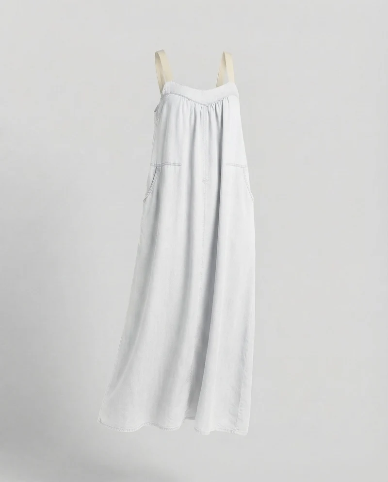 Damen Maxikleid Kontrastträger Eingrifftaschen