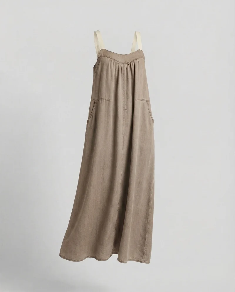 Damen Maxikleid Kontrastträger Eingrifftaschen