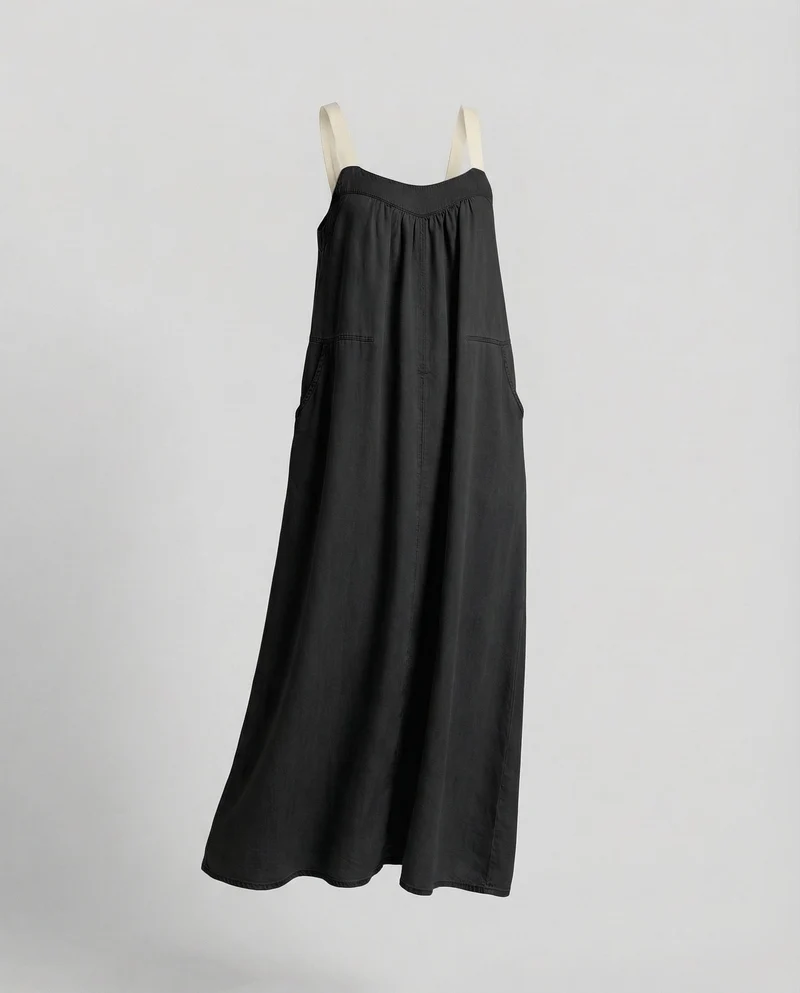 Damen Maxikleid Kontrastträger Eingrifftaschen