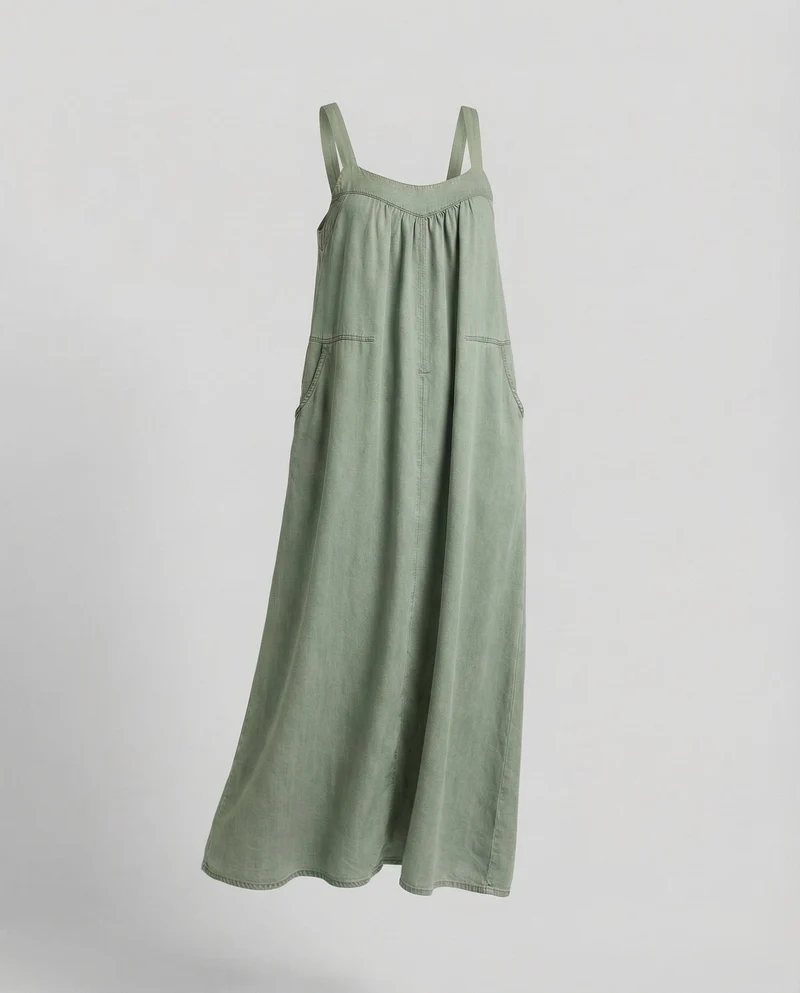 Damen Maxikleid Kontrastträger Eingrifftaschen