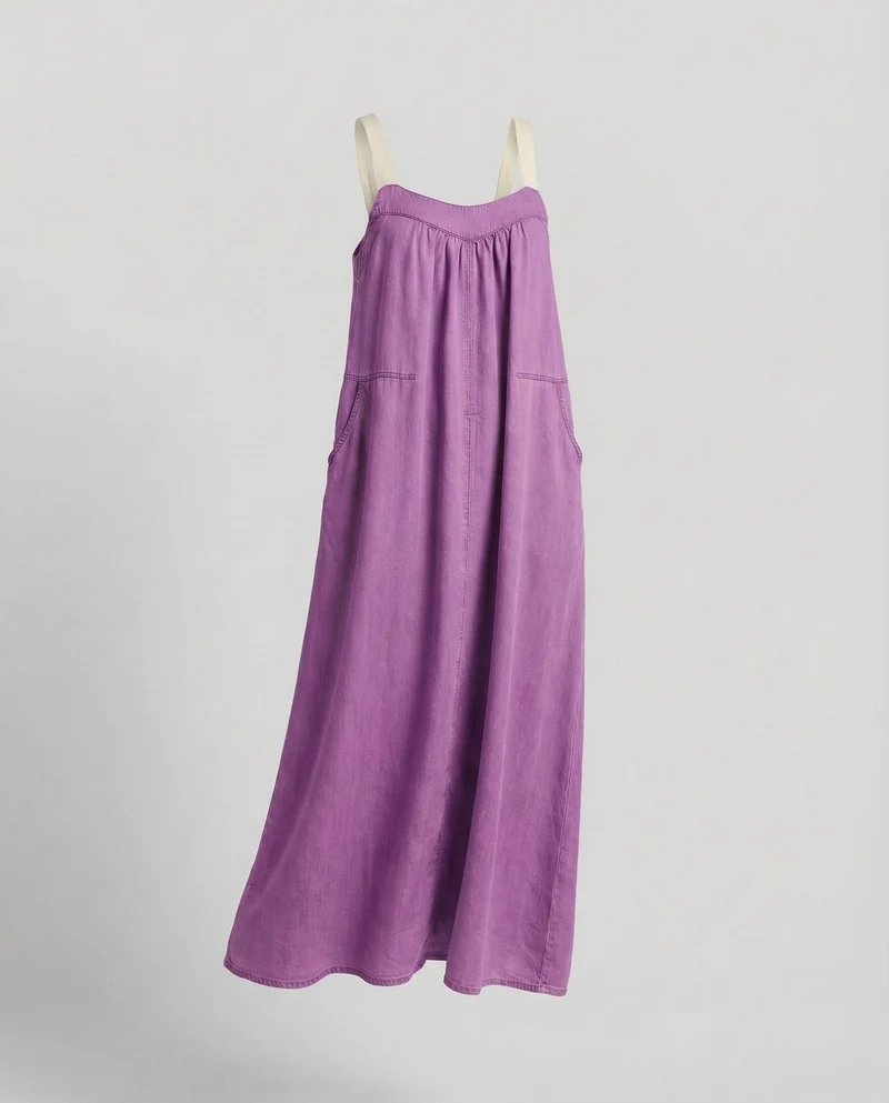 Damen Maxikleid Kontrastträger Eingrifftaschen