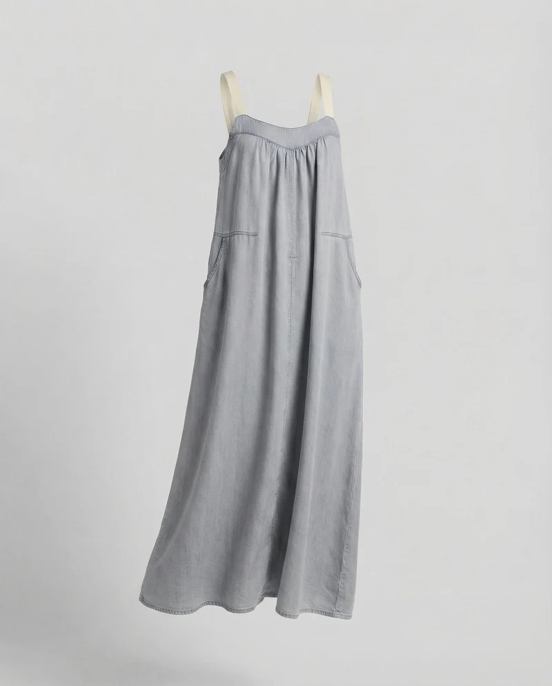 Damen Maxikleid Kontrastträger Eingrifftaschen