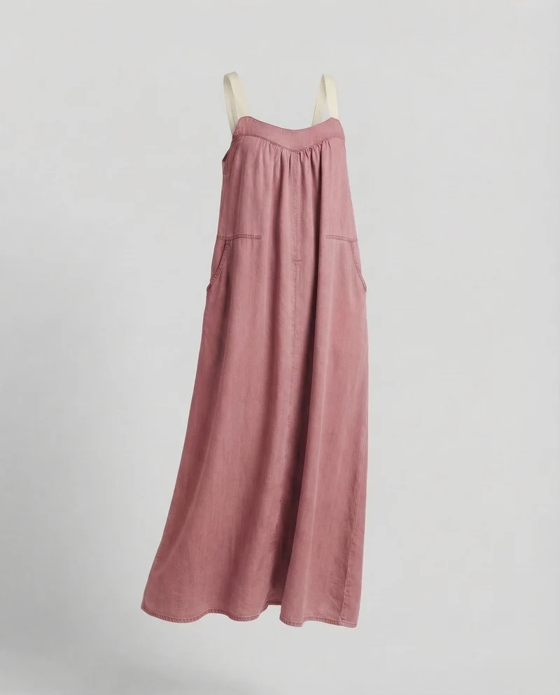 Damen Maxikleid Kontrastträger Eingrifftaschen
