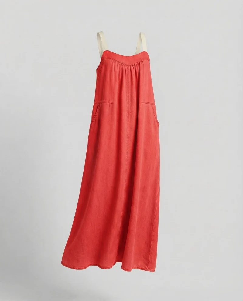 Damen Maxikleid Kontrastträger Eingrifftaschen