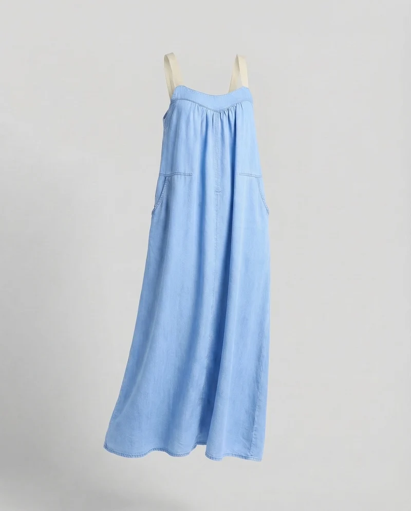 Damen Maxikleid Kontrastträger Eingrifftaschen