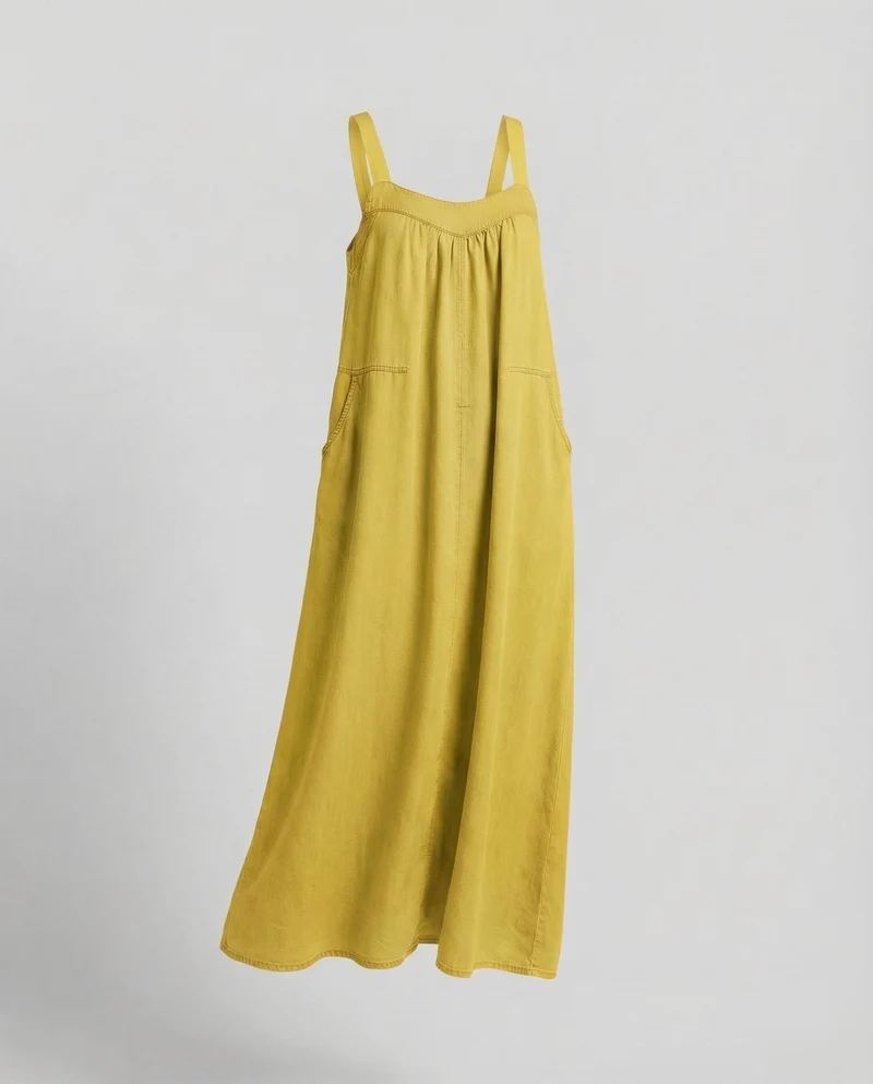 Damen Maxikleid Kontrastträger Eingrifftaschen