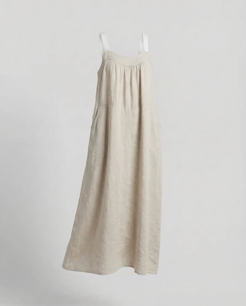 Damen Maxikleid Kontrastträger Eingrifftaschen