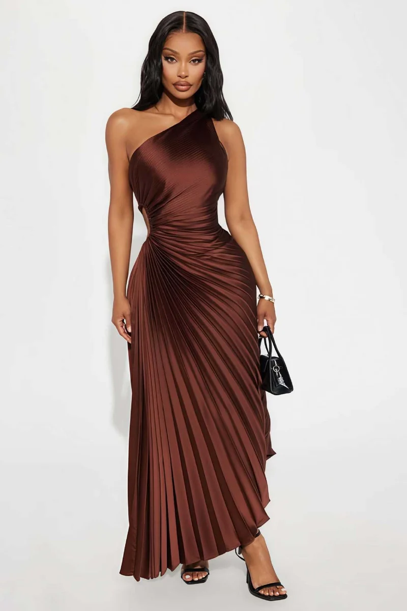 Damen Abendkleid mit elegantem Faltenrock und asymmetrischem Oberteil Nord Taschen