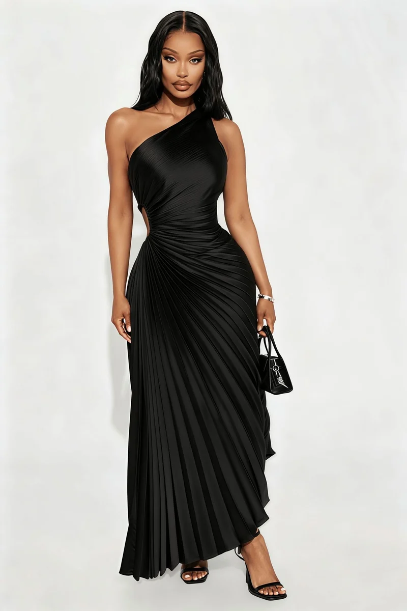 Damen Abendkleid mit elegantem Faltenrock und asymmetrischem Oberteil Nord Taschen
