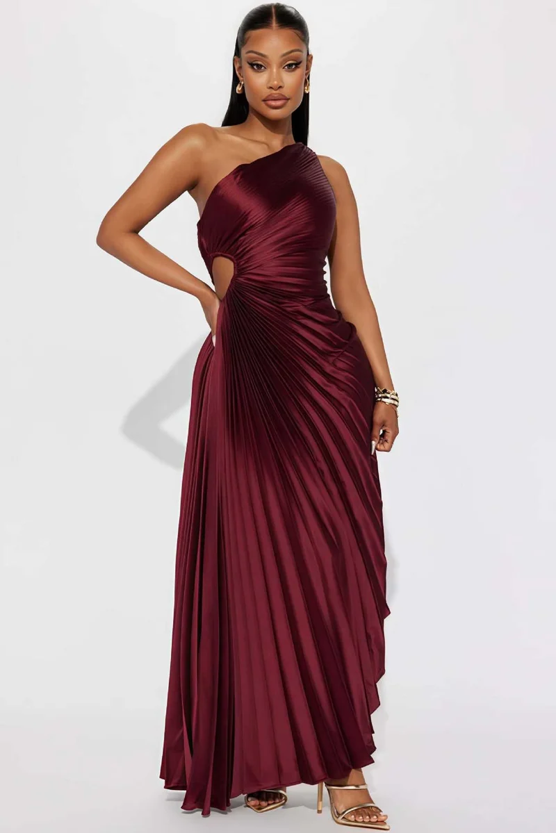 Damen Abendkleid mit elegantem Faltenrock und asymmetrischem Oberteil Nord Taschen